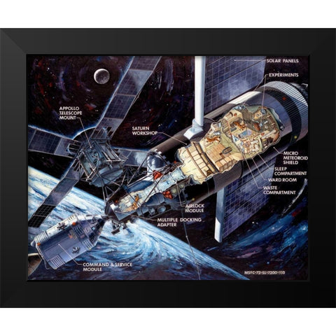 Skylab: Cutaway illustration, 1972 Black Modern Wood Framed Art Print by NASA