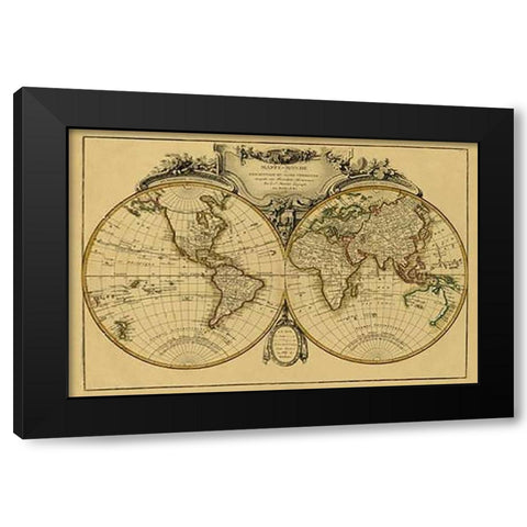 Mappemonde, 1782 - Tea Stained Black Modern Wood Framed Art Print by Janvier, Jean
