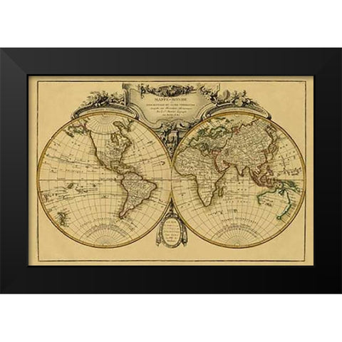 Mappemonde, 1782 - Tea Stained Black Modern Wood Framed Art Print by Janvier, Jean