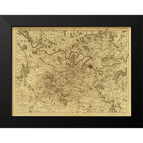 Paris, France, 1711 - Tea Stained Black Modern Wood Framed Art Print by De Lisle, Guillaume