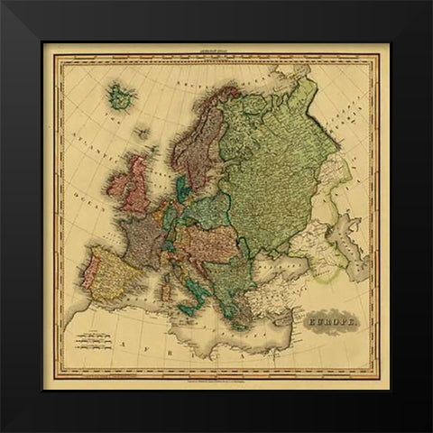Europe, 1823 - Tea Stained Black Modern Wood Framed Art Print by Tanner, Henry