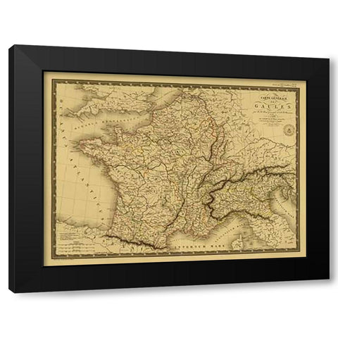 Carte generale des Gaules, 1821 - Tea Stained Black Modern Wood Framed Art Print with Double Matting by Brue, Adrien Hubert
