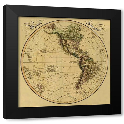 Western Hemisphere, 1831 - Tea Stained Black Modern Wood Framed Art Print by Lizars, Daniel