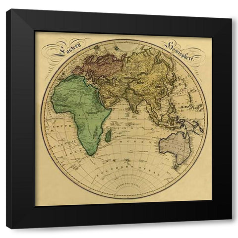 Eastern Hemisphere, 1831 - Tea Stained Black Modern Wood Framed Art Print with Double Matting by Lizars, Daniel
