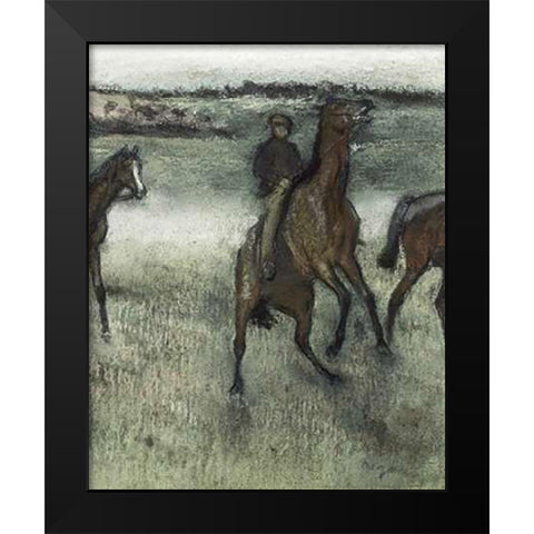 Race Horses (right) Black Modern Wood Framed Art Print by Degas, Edgar