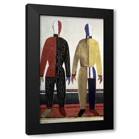 Sportsmen (left) Black Modern Wood Framed Art Print with Double Matting by Malevich, Kazimir