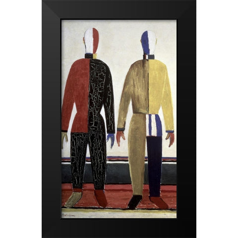 Sportsmen (left) Black Modern Wood Framed Art Print by Malevich, Kazimir