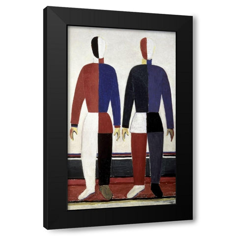 Sportsmen (right) Black Modern Wood Framed Art Print with Double Matting by Malevich, Kazimir