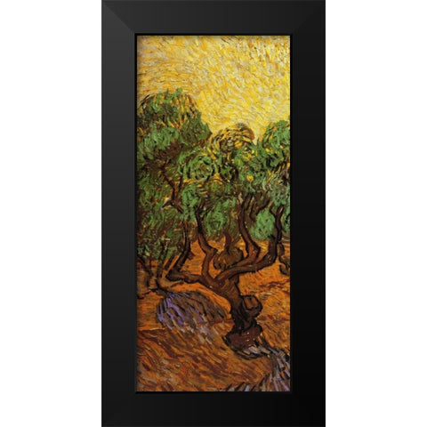 Olive Trees With Yellow Sky And Sun - left Black Modern Wood Framed Art Print by Van Gogh, Vincent
