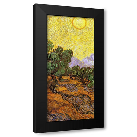 Olive Trees With Yellow Sky And Sun (center) Black Modern Wood Framed Art Print with Double Matting by Van Gogh, Vincent