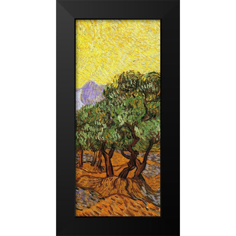 Olive Trees With Yellow Sky And Sun (right) Black Modern Wood Framed Art Print by Van Gogh, Vincent