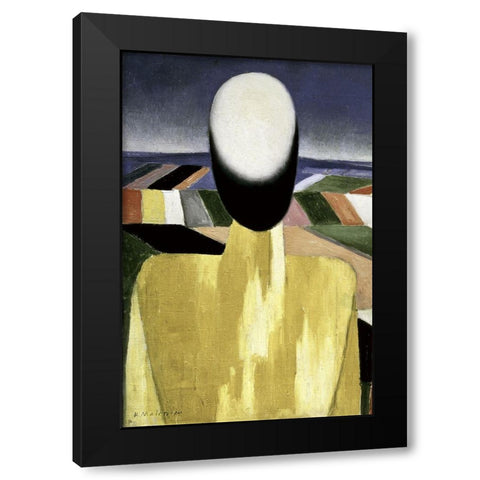 Two Farmers (left) Black Modern Wood Framed Art Print with Double Matting by Malevich, Kazimir