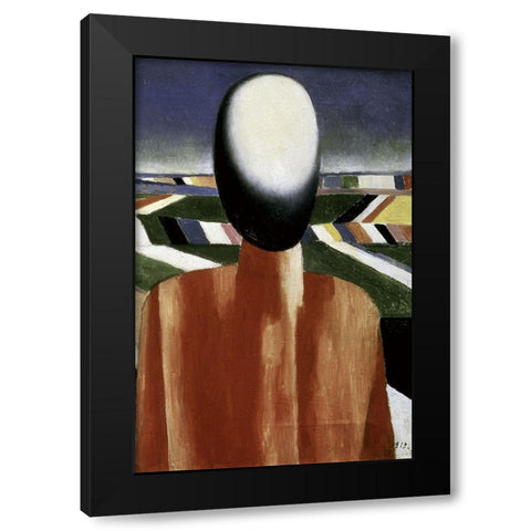 Two Farmers (right) Black Modern Wood Framed Art Print with Double Matting by Malevich, Kazimir