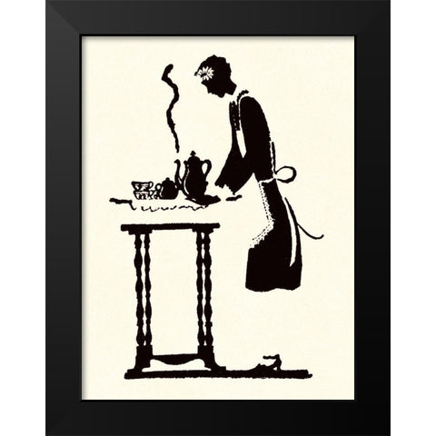 Maid Prepares Hot and Steaming Coffee Black Modern Wood Framed Art Print by Parrish, Maxfield