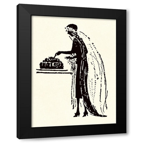 Bride Cuts Her Wedding Cake Black Modern Wood Framed Art Print by Parrish, Maxfield