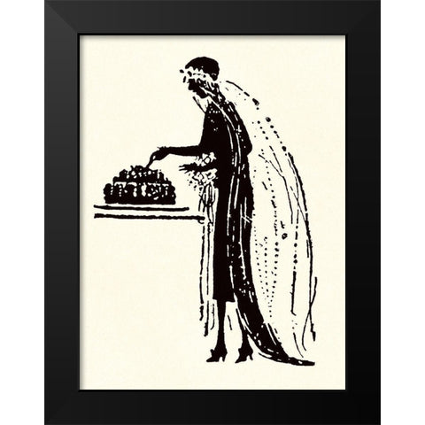Bride Cuts Her Wedding Cake Black Modern Wood Framed Art Print by Parrish, Maxfield
