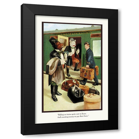 Teddy Roosevelts Bears: Teddy B and Teddy G Riding Trains Black Modern Wood Framed Art Print by Culver, R.K.