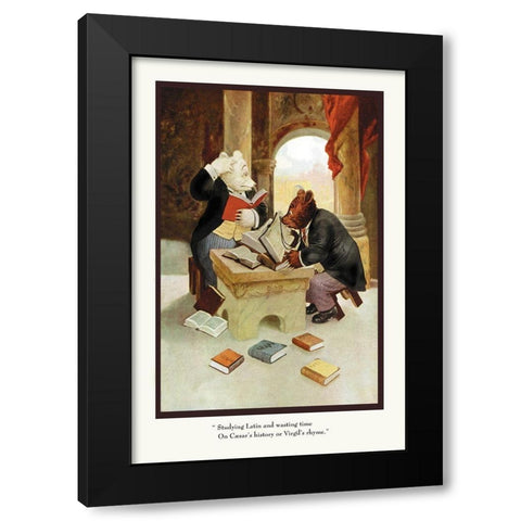 Teddy Roosevelts Bears: Teddy B and Teddy G Studying Latin Black Modern Wood Framed Art Print by Culver, R.K.