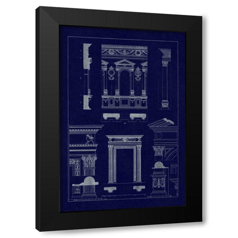 Window in the Cortile of Dodges Palace, Palazzo Vecchio, and Santa Croce (Blueprint) Black Modern Wood Framed Art Print with Double Matting by Buhlmann, J.