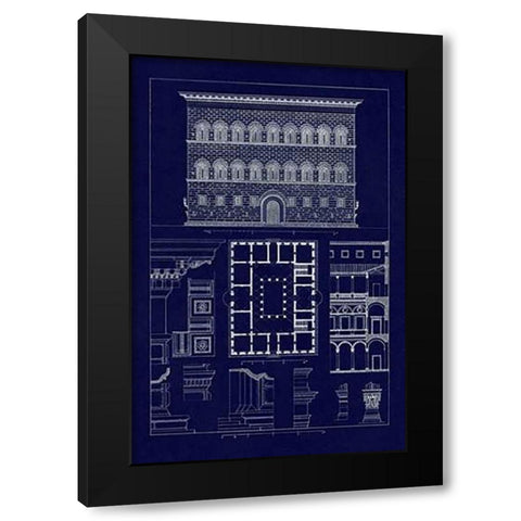 Palazzo Strozzi at Florence (Blueprint) Black Modern Wood Framed Art Print by Buhlmann, J.