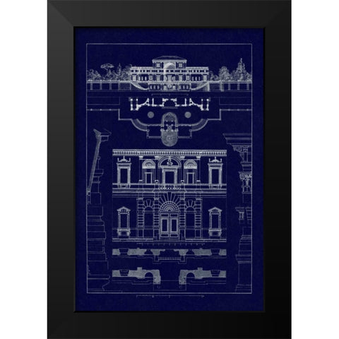 Villa Sacchetti, Villa Papa Giulio at Rome (Blueprint) Black Modern Wood Framed Art Print by Buhlmann, J.