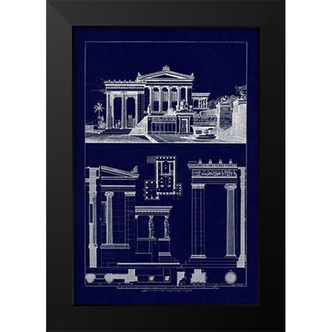 The Erechtheum at Athens (Blueprint) Black Modern Wood Framed Art Print by Buhlmann, J.