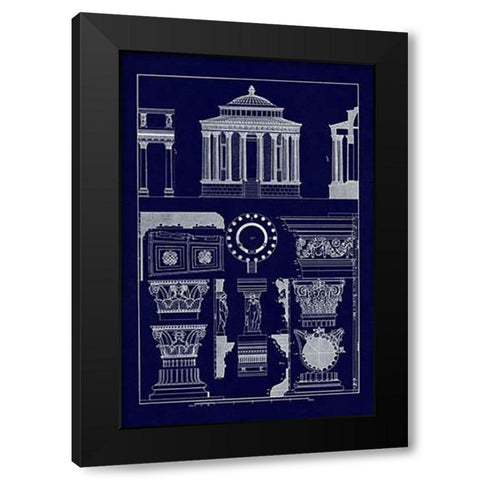 Temple of Vesta at Tivoli, Incantana at Salonichi (Blueprint) Black Modern Wood Framed Art Print by Buhlmann, J.