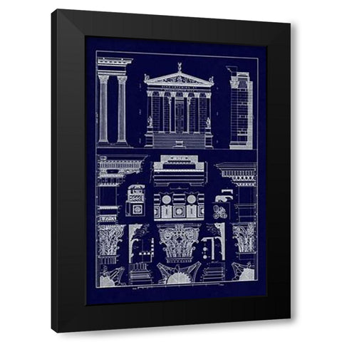 Temples of Antonius, Castor and Mars (Blueprint) Black Modern Wood Framed Art Print with Double Matting by Buhlmann, J.