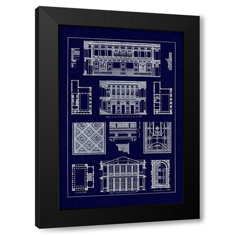 Halls with Galleries (Blueprint) Black Modern Wood Framed Art Print by Buhlmann, J.