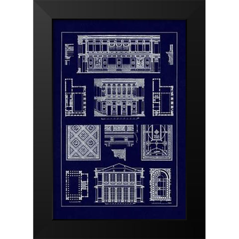 Halls with Galleries (Blueprint) Black Modern Wood Framed Art Print by Buhlmann, J.