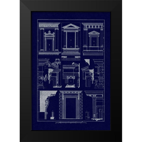 Windows of Palazzo Non Finito, Palace and House at Rome (Blueprint) Black Modern Wood Framed Art Print by Buhlmann, J.