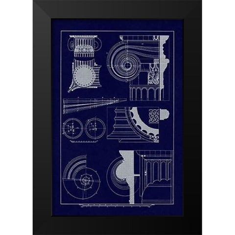 Capitals of the Erechtheum (Blueprint) Black Modern Wood Framed Art Print by Buhlmann, J.