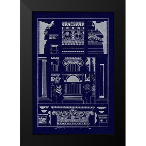 Entablatures and Capitals (Blueprint) Black Modern Wood Framed Art Print by Buhlmann, J.
