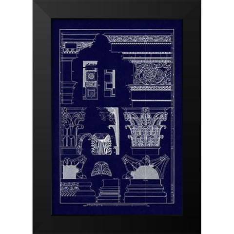 Entablatures, Capitals and Bases (Blueprint) Black Modern Wood Framed Art Print by Buhlmann, J.