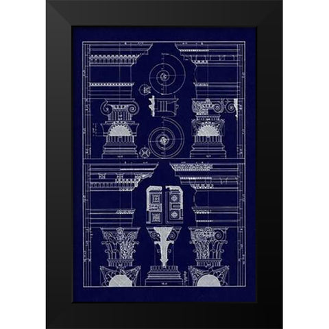 Pediments of the Renaissance (Blueprint) Black Modern Wood Framed Art Print by Buhlmann, J.
