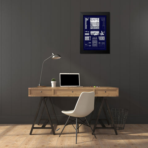 Entablatures, Terracottas and Cymas (Blueprint) Black Modern Wood Framed Art Print by Buhlmann, J.