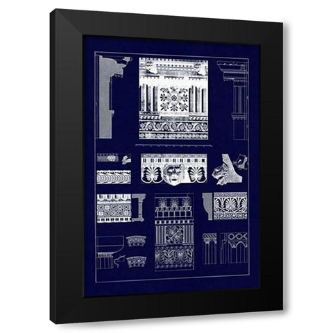 Entablatures, Terracottas and Cymas (Blueprint) Black Modern Wood Framed Art Print by Buhlmann, J.