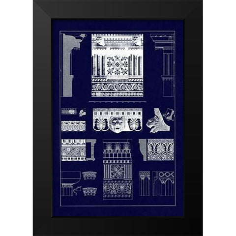 Entablatures, Terracottas and Cymas (Blueprint) Black Modern Wood Framed Art Print by Buhlmann, J.