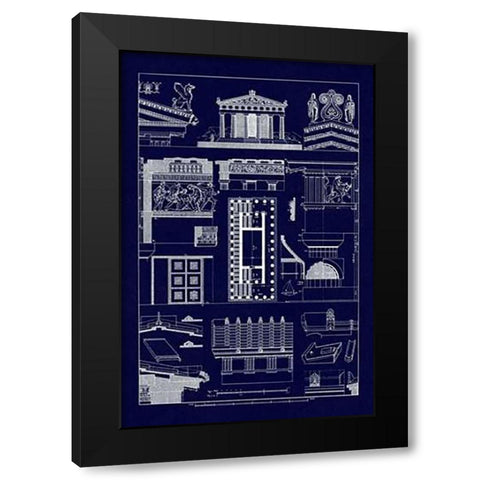 Temples and Roofings (Blueprint) Black Modern Wood Framed Art Print with Double Matting by Buhlmann, J.