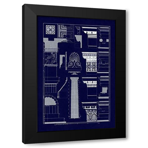 Details of the Parthenon at Athens (Blueprint) Black Modern Wood Framed Art Print by Buhlmann, J.