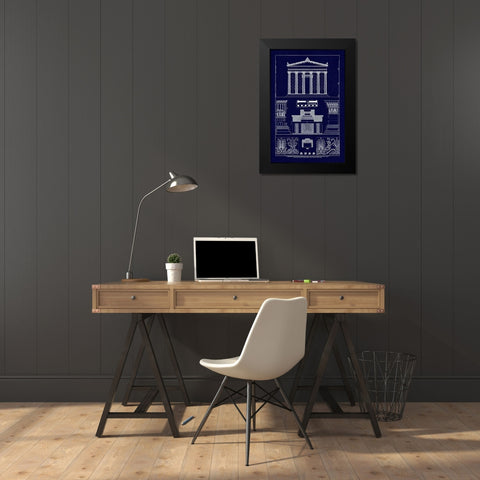 Portico, Coffer and Palmette-Ornament (Blueprint) Black Modern Wood Framed Art Print by Buhlmann, J.