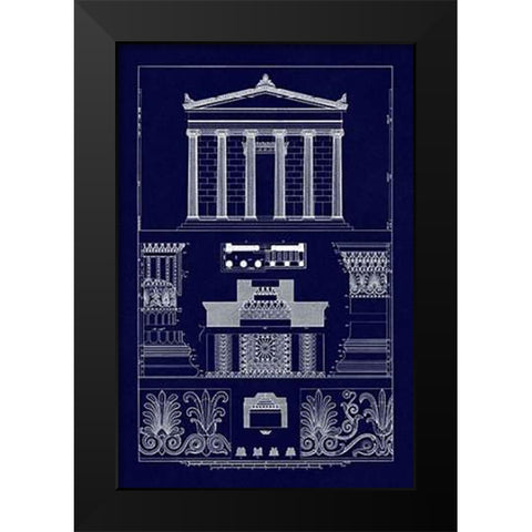 Portico, Coffer and Palmette-Ornament (Blueprint) Black Modern Wood Framed Art Print by Buhlmann, J.
