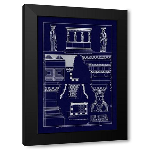 Porch of the Caryatids (Blueprint) Black Modern Wood Framed Art Print with Double Matting by Buhlmann, J.