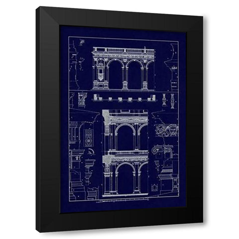 Porch of the Cathedral of Spoleto and Arcade from Palazzo Farnese (Blueprint) Black Modern Wood Framed Art Print by Buhlmann, J.