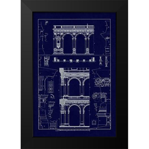 Porch of the Cathedral of Spoleto and Arcade from Palazzo Farnese (Blueprint) Black Modern Wood Framed Art Print by Buhlmann, J.