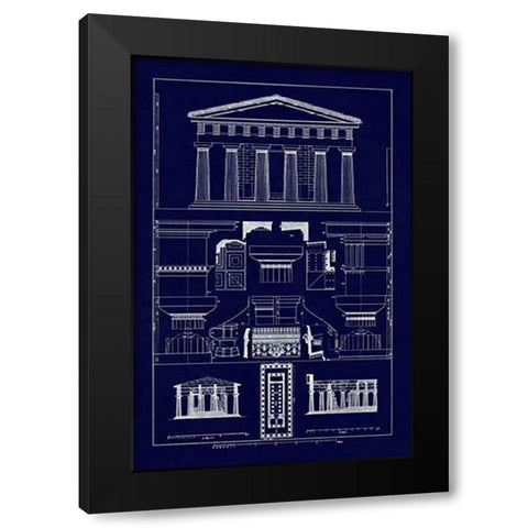 Temple of Vintageeidon at Paestum (Blueprint) Black Modern Wood Framed Art Print by Buhlmann, J.