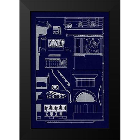 Details of Parthenon at Athens (Blueprint) Black Modern Wood Framed Art Print by Buhlmann, J.