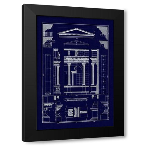 Pediment of Temple at Assisi (Blueprint) Black Modern Wood Framed Art Print with Double Matting by Buhlmann, J.