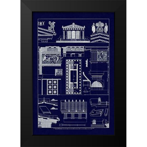 Temple of Athene and Theseus, PolyMuseumome (Blueprint) Black Modern Wood Framed Art Print by Buhlmann, J.