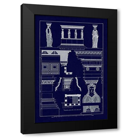 Porch of Caryatids, PolyMuseumome (Blueprint) Black Modern Wood Framed Art Print with Double Matting by Buhlmann, J.